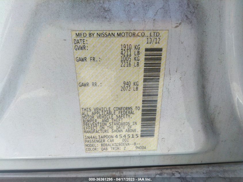 2013 NISSAN ALTIMA 2.5 SL - 1N4AL3AP0DN454515