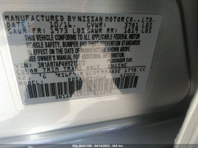 2017 NISSAN SENTRA S - 3N1AB7AP4HY215372