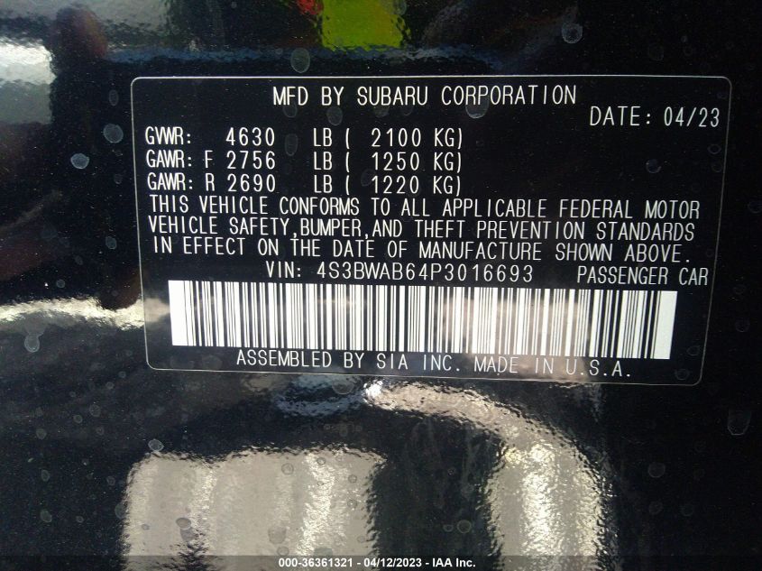 2023 SUBARU LEGACY - 4S3BWAB64P3016693