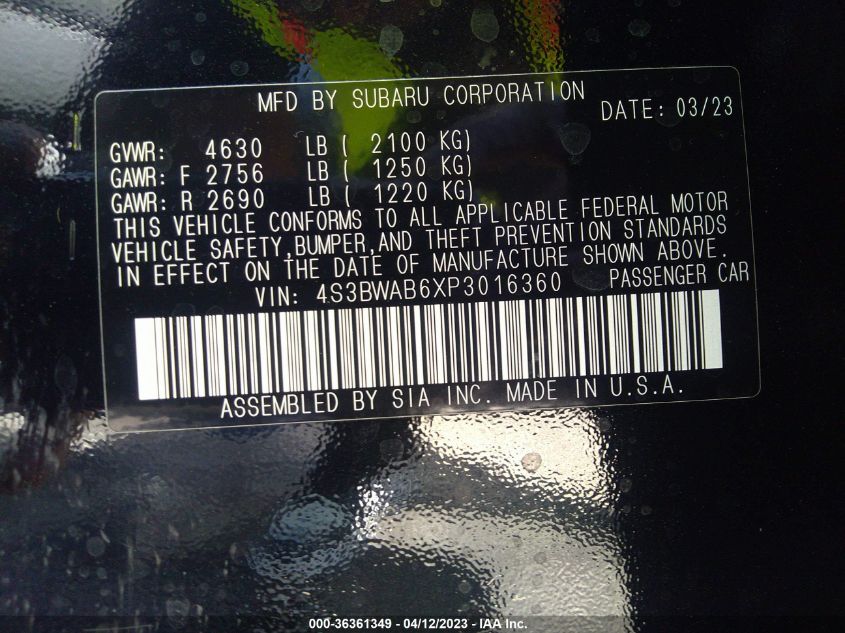2023 SUBARU LEGACY - 4S3BWAB6XP3016360