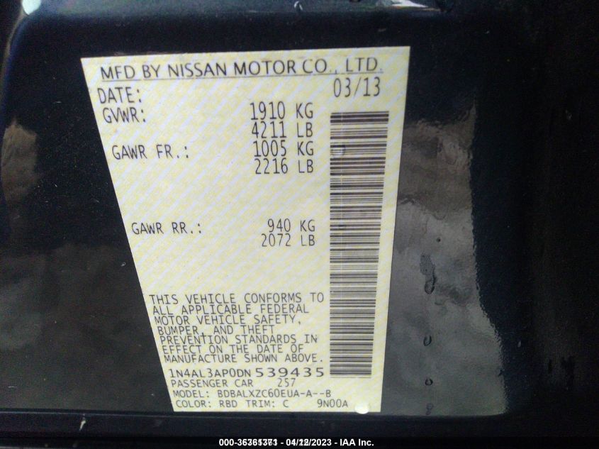 2013 NISSAN ALTIMA 2.5 SL - 1N4AL3AP0DN539435