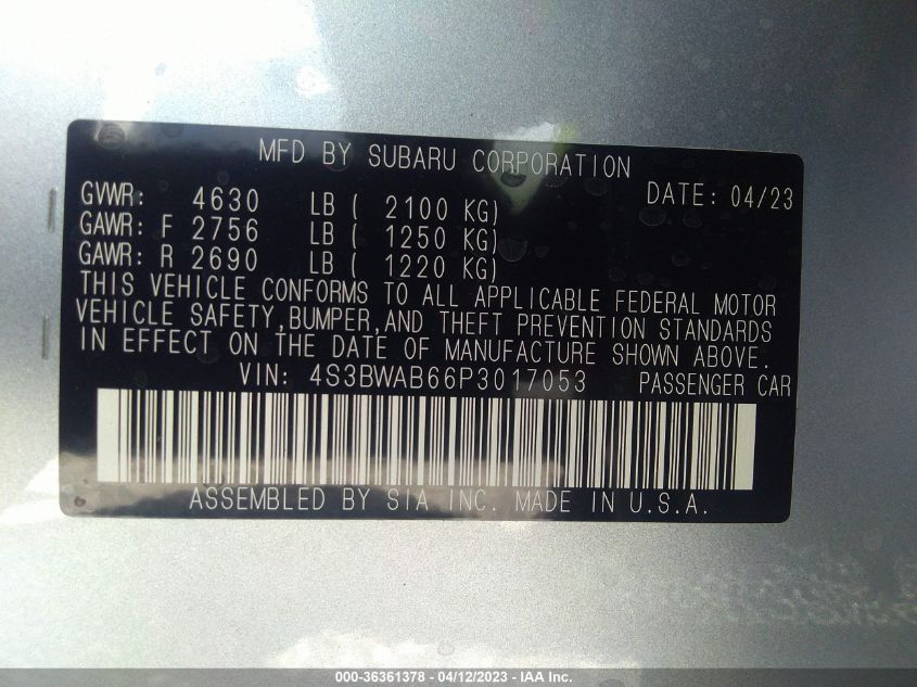 2023 SUBARU LEGACY - 4S3BWAB66P3017053