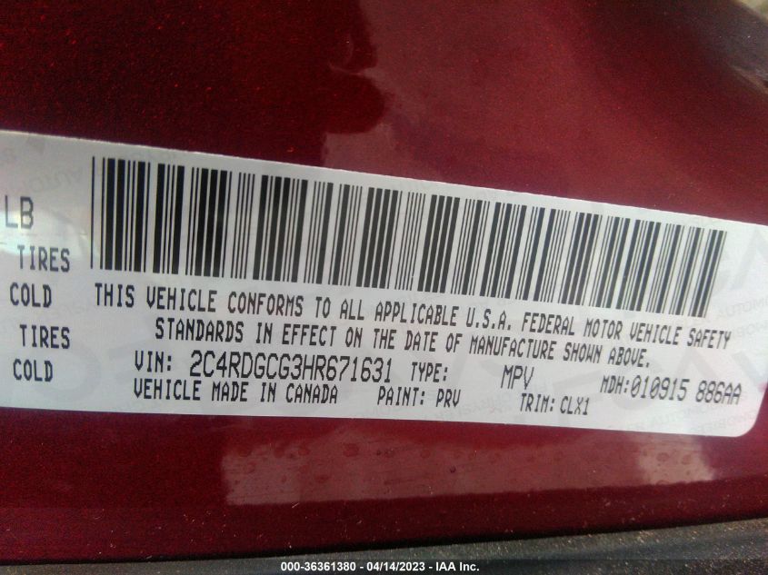2017 DODGE GRAND CARAVAN SXT - 2C4RDGCG3HR671631