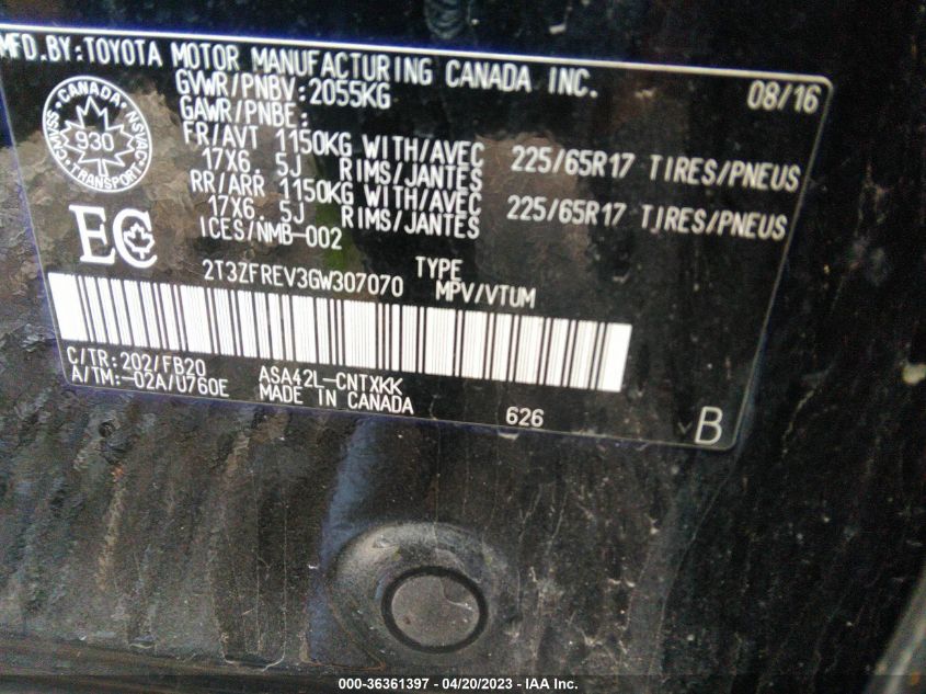 2016 TOYOTA RAV4 LE - 2T3ZFREV3GW307070