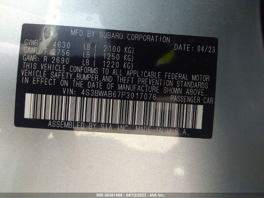 2023 SUBARU LEGACY - 4S3BWAB67P3017076