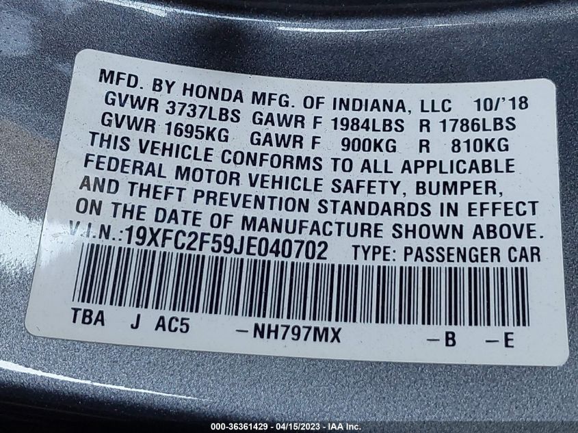 2018 HONDA CIVIC SEDAN LX - 19XFC2F59JE040702