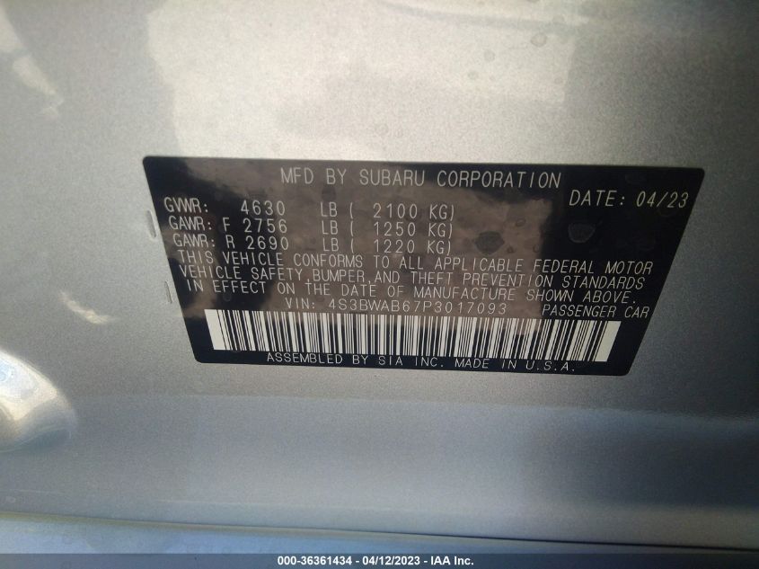 2023 SUBARU LEGACY - 4S3BWAB67P3017093