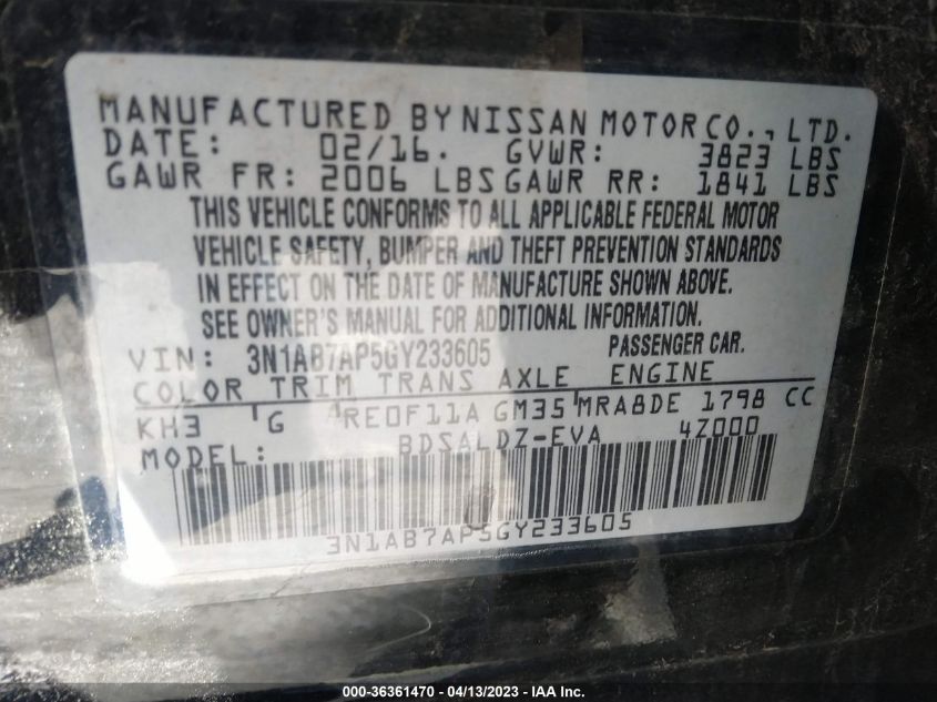 2016 NISSAN SENTRA SV - 3N1AB7AP5GY233605