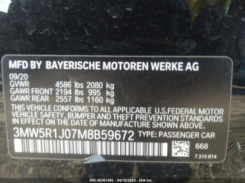 2021 BMW 3 SERIES 330I - 3MW5R1J07M8B59672