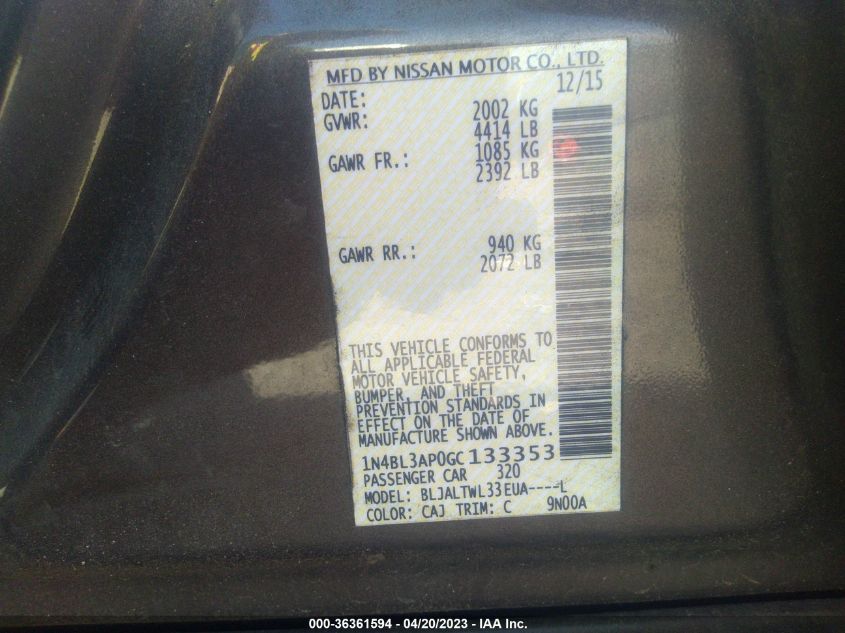 2016 NISSAN ALTIMA 3.5 SL - 1N4BL3AP0GC133353