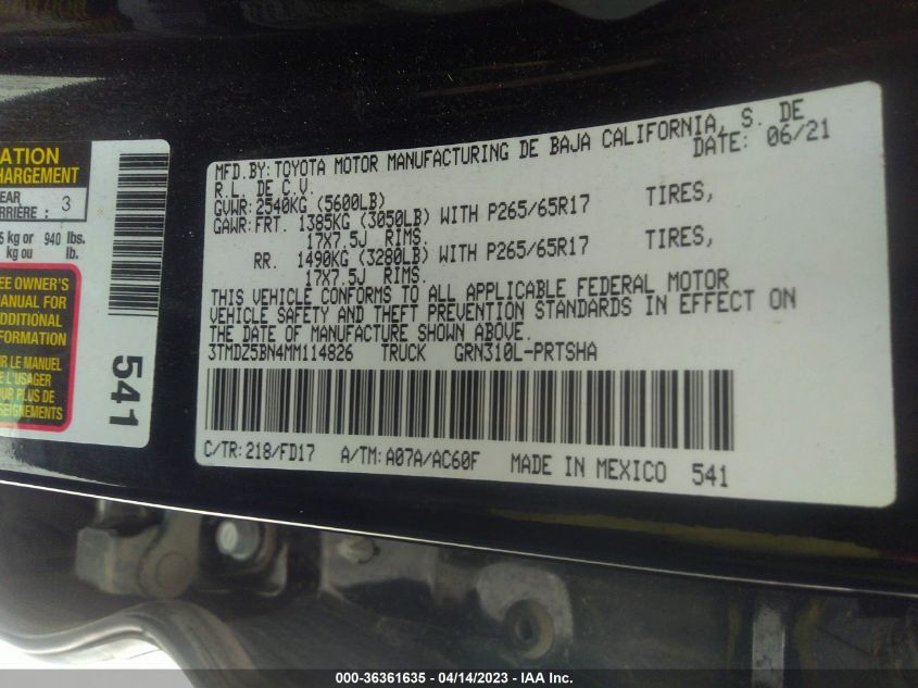 2021 TOYOTA TACOMA 4WD SR5/TRD SPORT - 3TMDZ5BN4MM114826