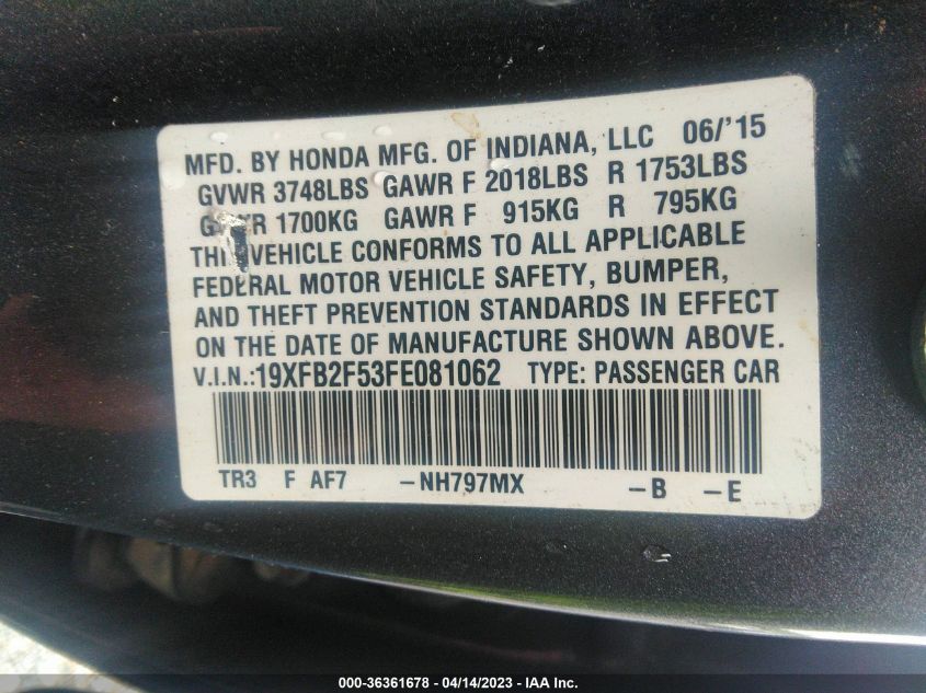2015 HONDA CIVIC SEDAN LX - 19XFB2F53FE081062
