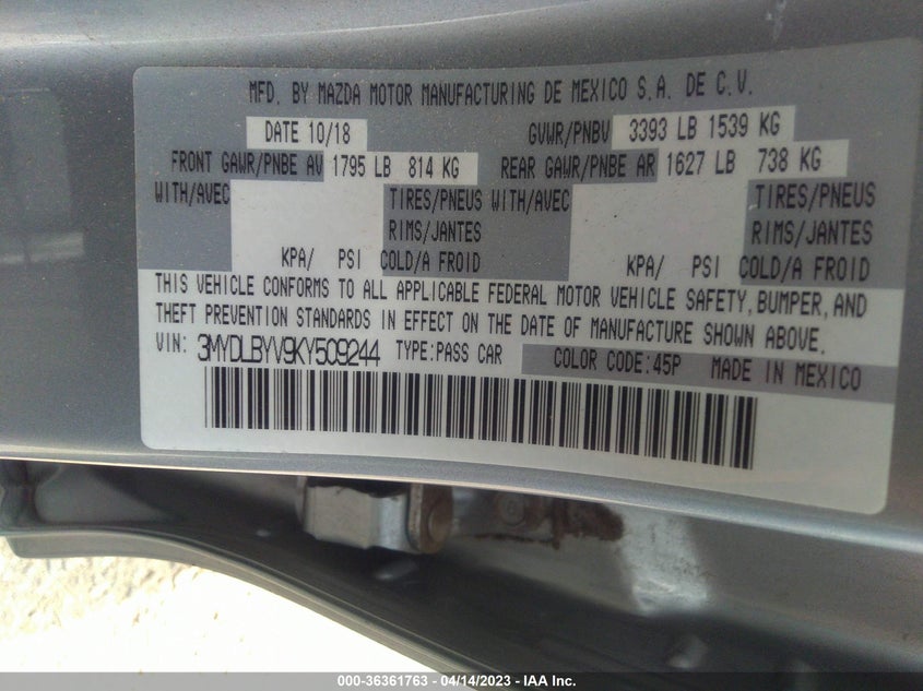 VIN 3MYDLBYV9KY509244 2019 TOYOTA YARIS SEDAN L/LE/XLE