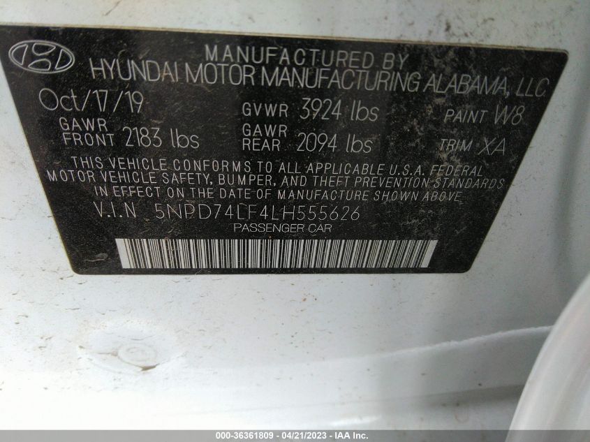 2020 HYUNDAI ELANTRA SE - 5NPD74LF4LH555626