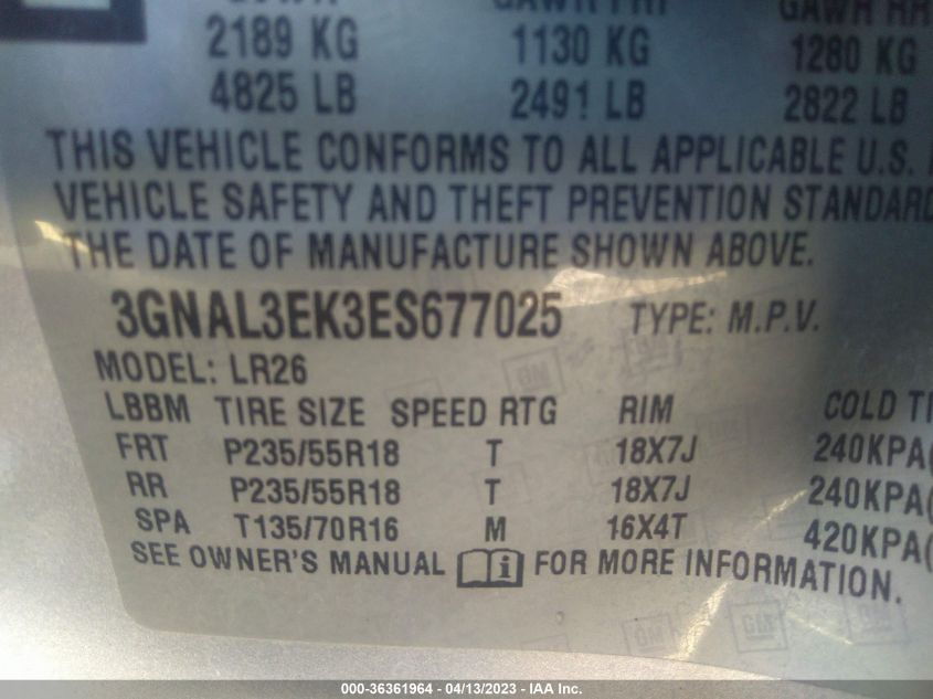 2014 CHEVROLET CAPTIVA SPORT FLEET LT - 3GNAL3EK3ES677025
