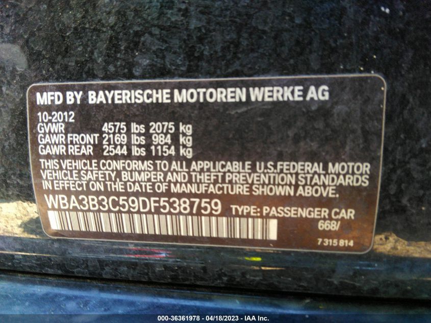 2013 BMW 3 SERIES 328I XDRIVE - WBA3B3C59DF538759