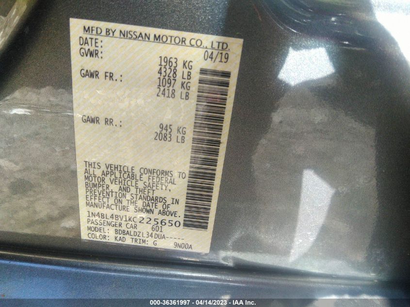 2019 NISSAN ALTIMA 2.5 S - 1N4BL4BV1KC225650