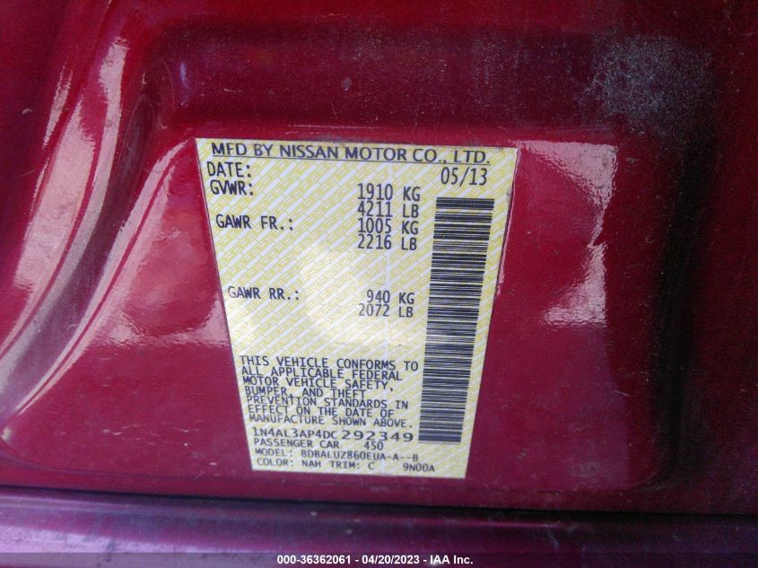 2013 NISSAN ALTIMA 2.5 SV - 1N4AL3AP4DC292349