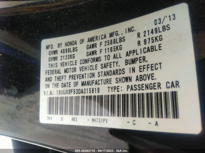 2013 ACURA TL TECH - 19UUA8F53DA015819