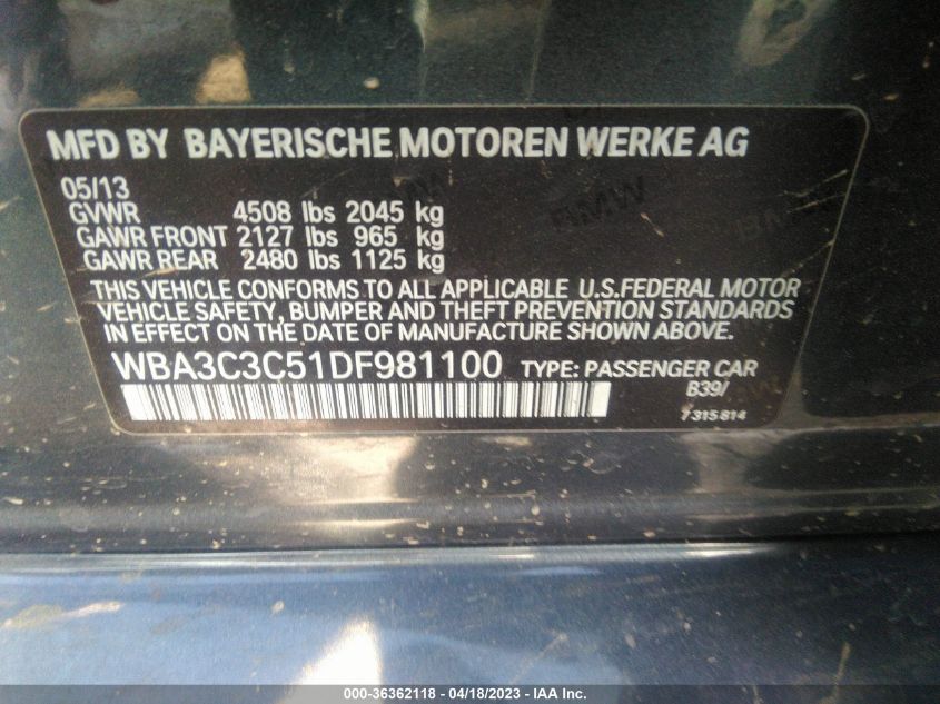 2013 BMW 3 SERIES 320I XDRIVE - WBA3C3C51DF981100