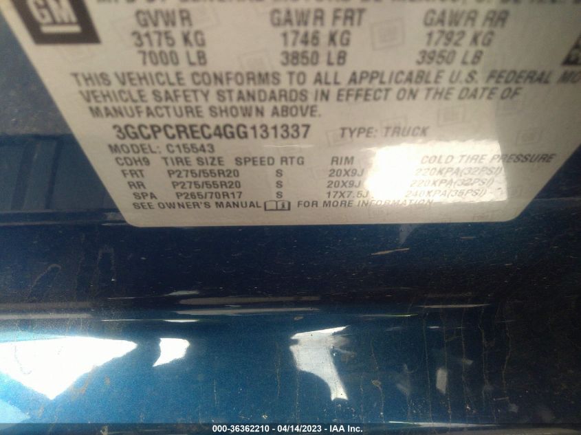 2016 CHEVROLET SILVERADO 1500 LT - 3GCPCREC4GG131337