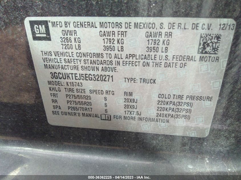 2014 CHEVROLET SILVERADO 1500 HIGH COUNTRY - 3GCUKTEJ5EG320271