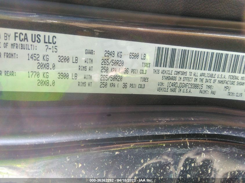 2015 DODGE DURANGO LIMITED - 1C4RDJDGXFC938815