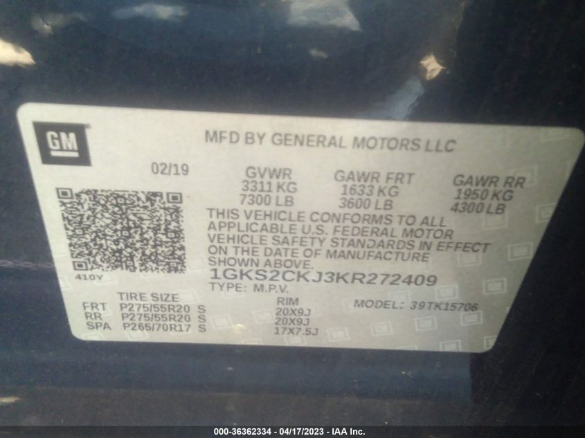 2019 GMC YUKON DENALI - 1GKS2CKJ3KR272409