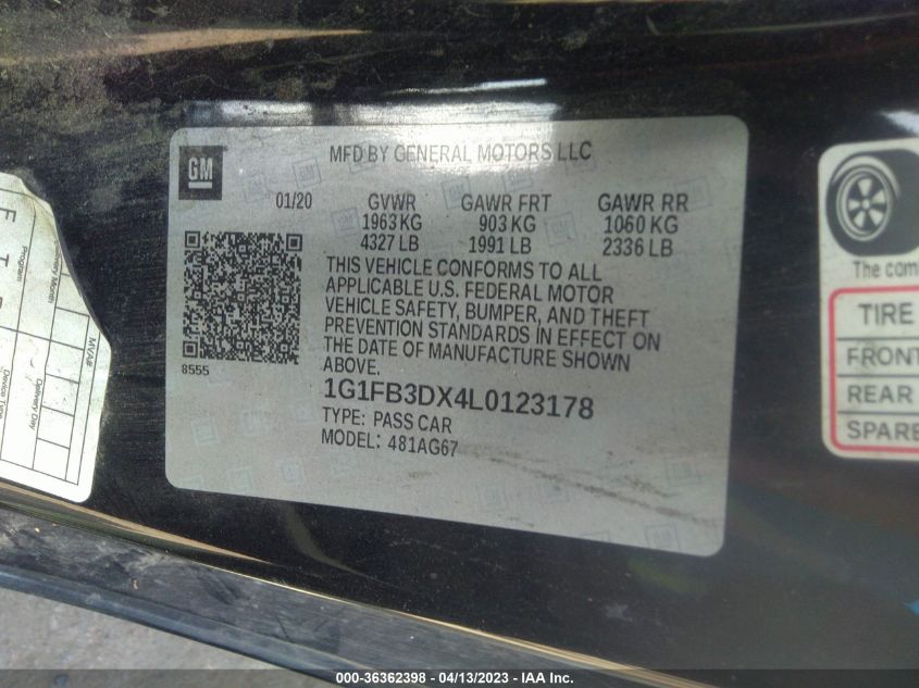 2020 CHEVROLET CAMARO 1LT - 1G1FB3DX4L0123178