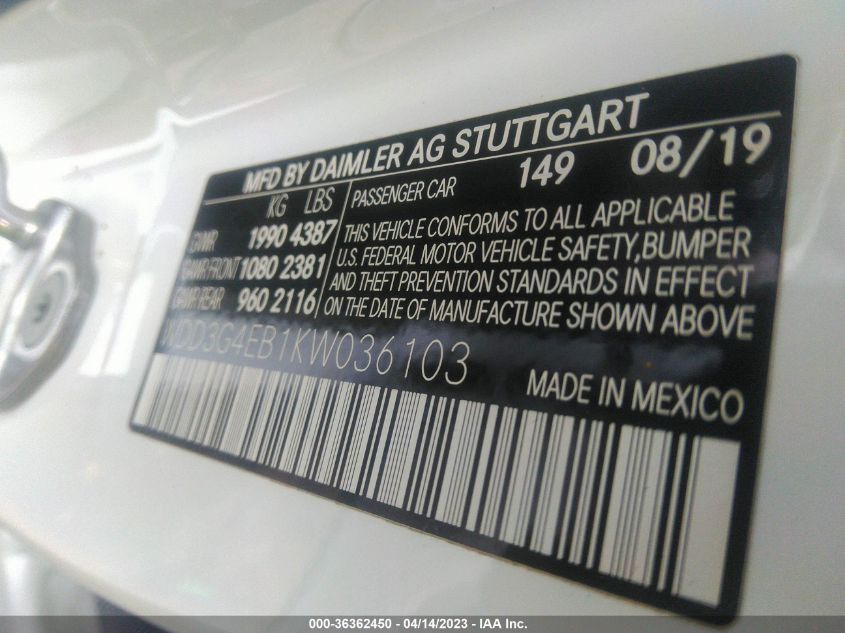 2019 MERCEDES-BENZ A-CLASS A 220 - WDD3G4EB1KW036103
