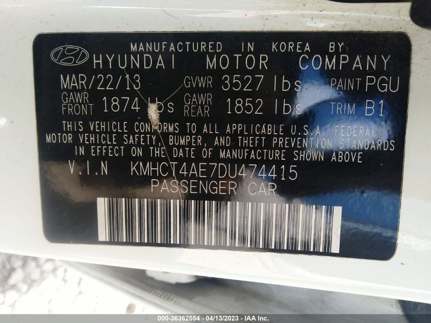 2013 HYUNDAI ACCENT GLS - KMHCT4AE7DU474415