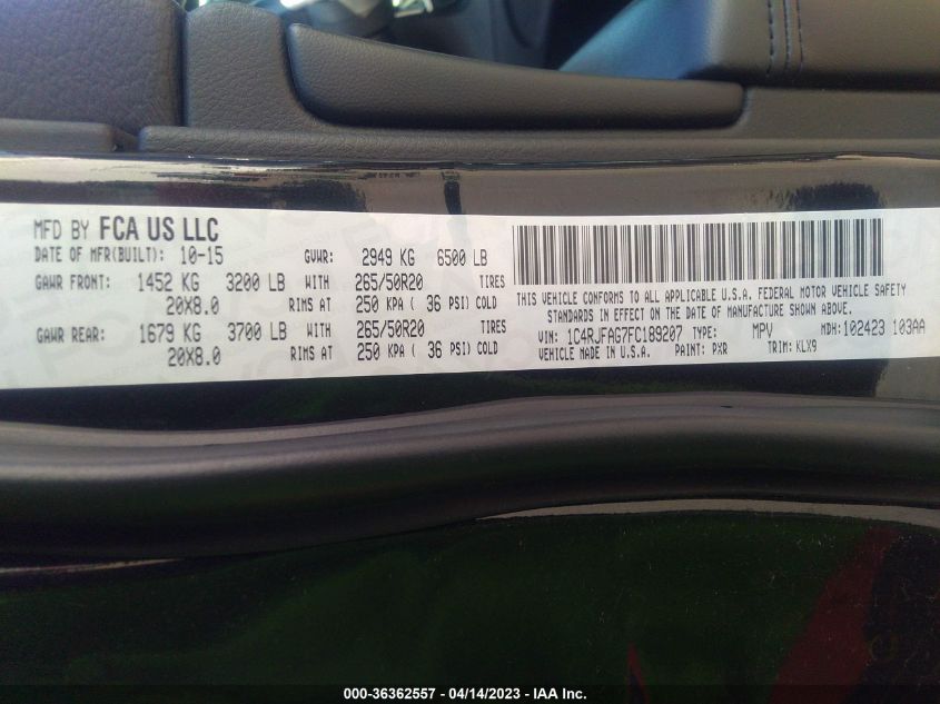 2015 JEEP GRAND CHEROKEE ALTITUDE - 1C4RJFAG7FC189207