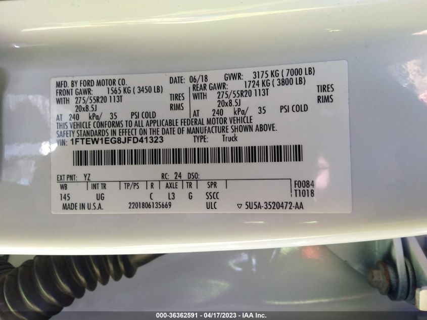 2018 FORD F-150 XL/XLT/LARIAT - 1FTEW1EG8JFD41323