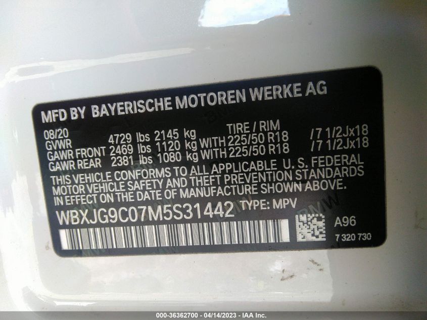 2021 BMW X1 XDRIVE28I - WBXJG9C07M5S31442
