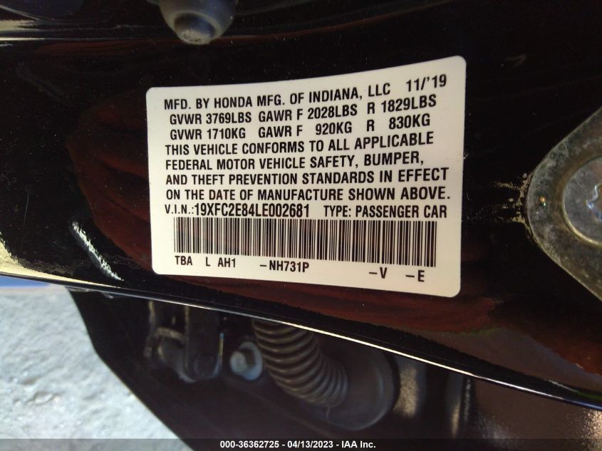 2020 HONDA CIVIC SEDAN SPORT - 19XFC2E84LE002681