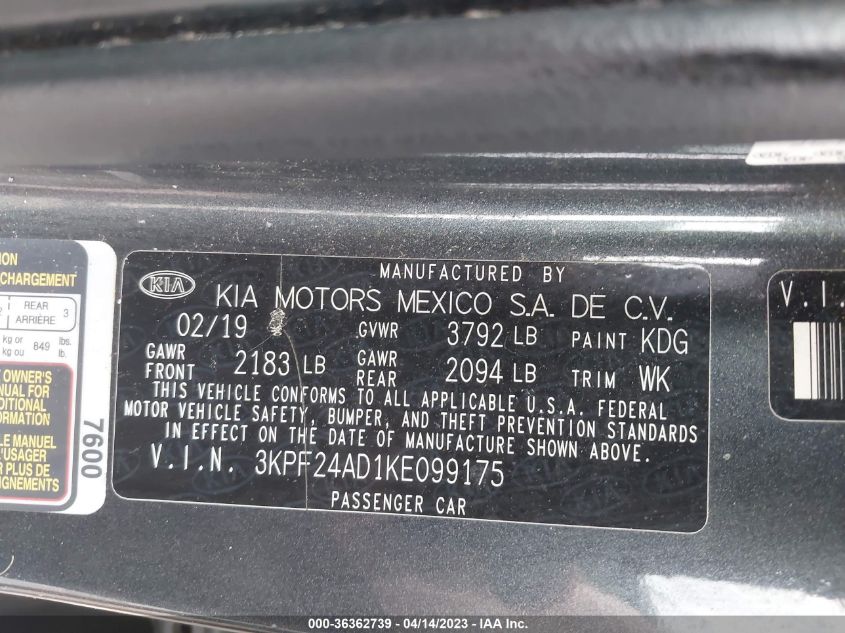 2019 KIA FORTE FE - 3KPF24AD1KE099175