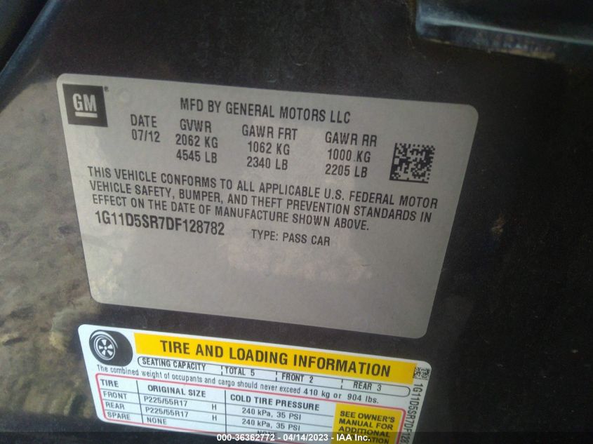 2013 CHEVROLET MALIBU ECO - 1G11D5SR7DF128782