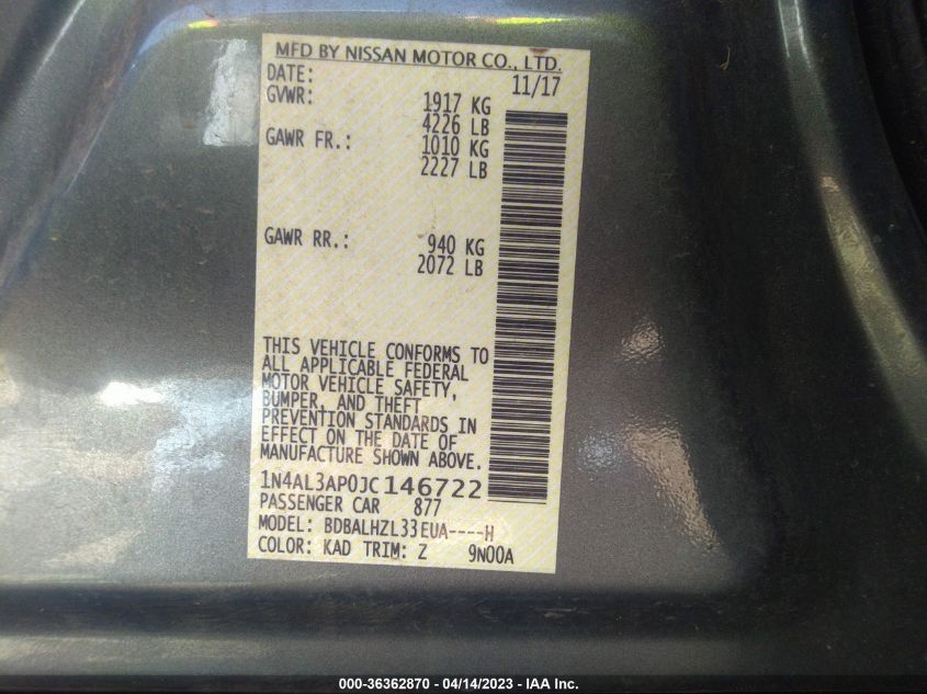 2018 NISSAN ALTIMA 2.5 SR - 1N4AL3AP0JC146722