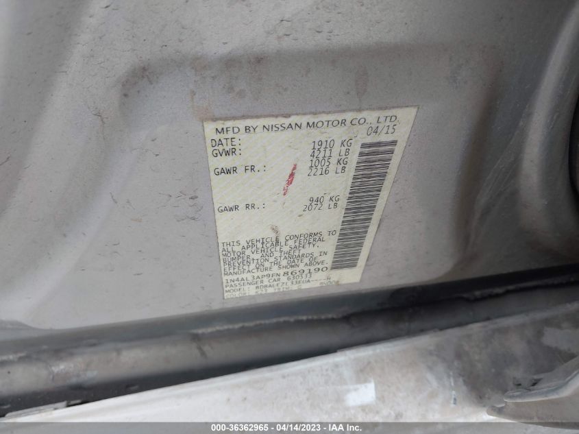 2015 NISSAN ALTIMA 2.5 S - 1N4AL3AP9FN869190