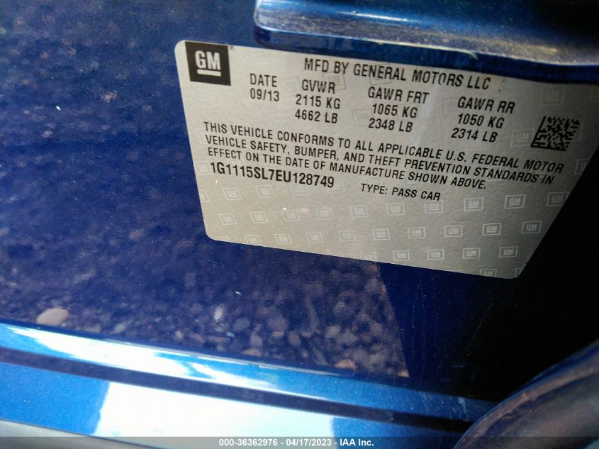 2014 CHEVROLET IMPALA LT - 1G1115SL7EU128749