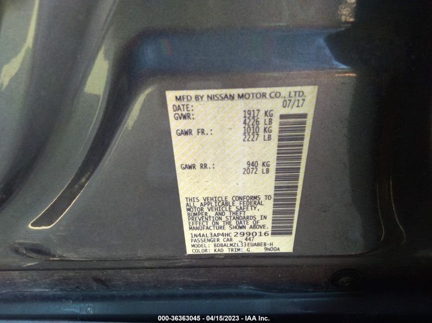 2017 NISSAN ALTIMA 2.5 SV - 1N4AL3AP4HC299016