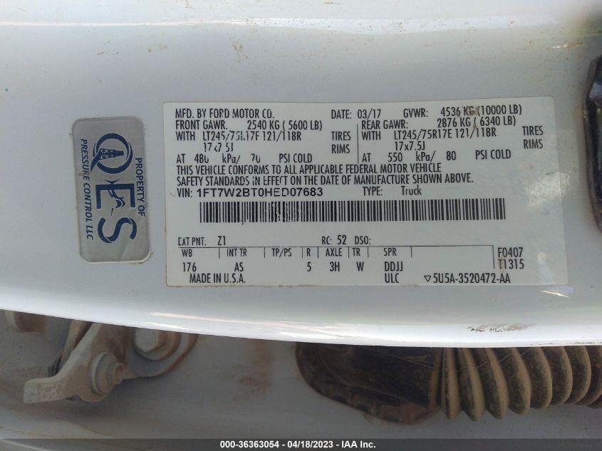 2017 FORD SUPER DUTY F-250 SRW LARIAT/PLATINUM - 1FT7W2BT0HED07683