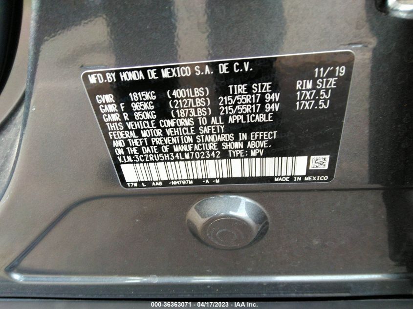 2020 HONDA HR-V LX - 3CZRU5H34LM702342