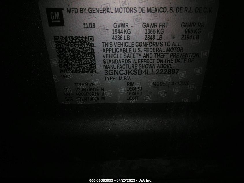 2020 CHEVROLET TRAX LS - 3GNCJKSB4LL222897