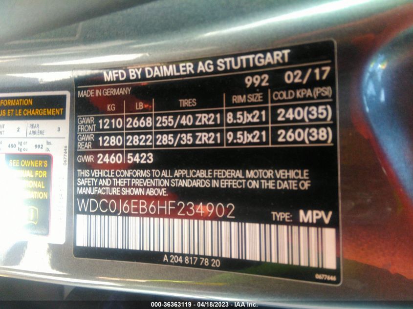2017 MERCEDES-BENZ GLC AMG GLC 43 - WDC0J6EB6HF234902