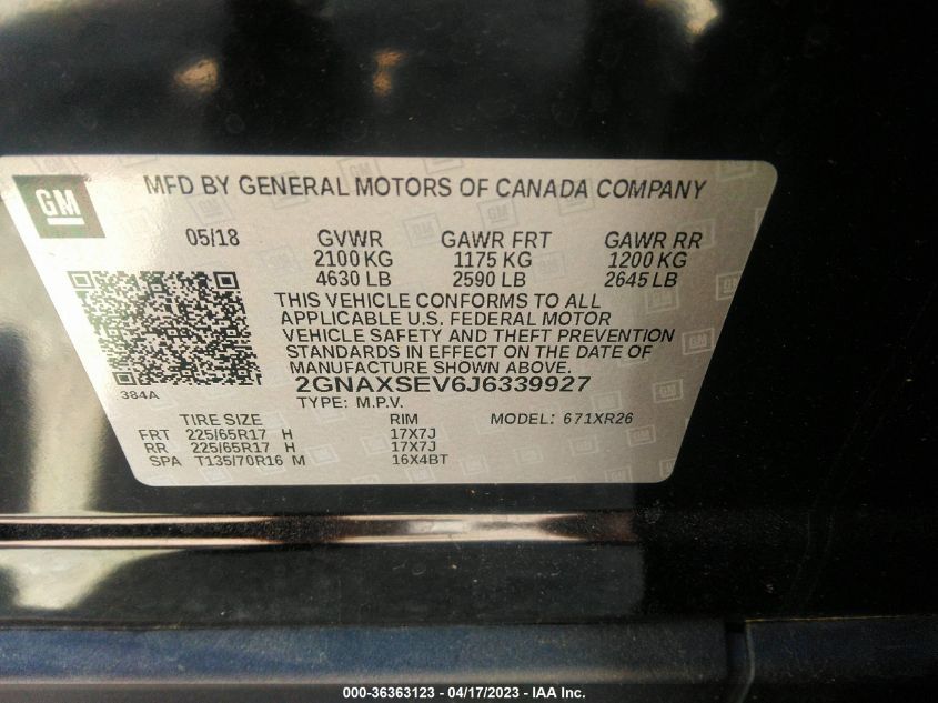 2018 CHEVROLET EQUINOX LT - 2GNAXSEV6J6339927