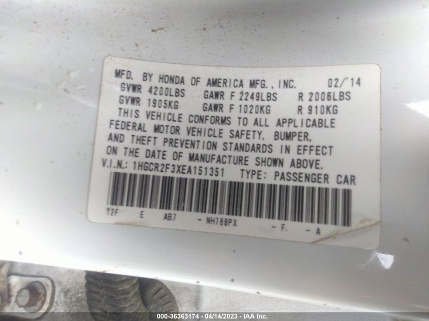 2014 HONDA ACCORD SEDAN LX - 1HGCR2F3XEA151351