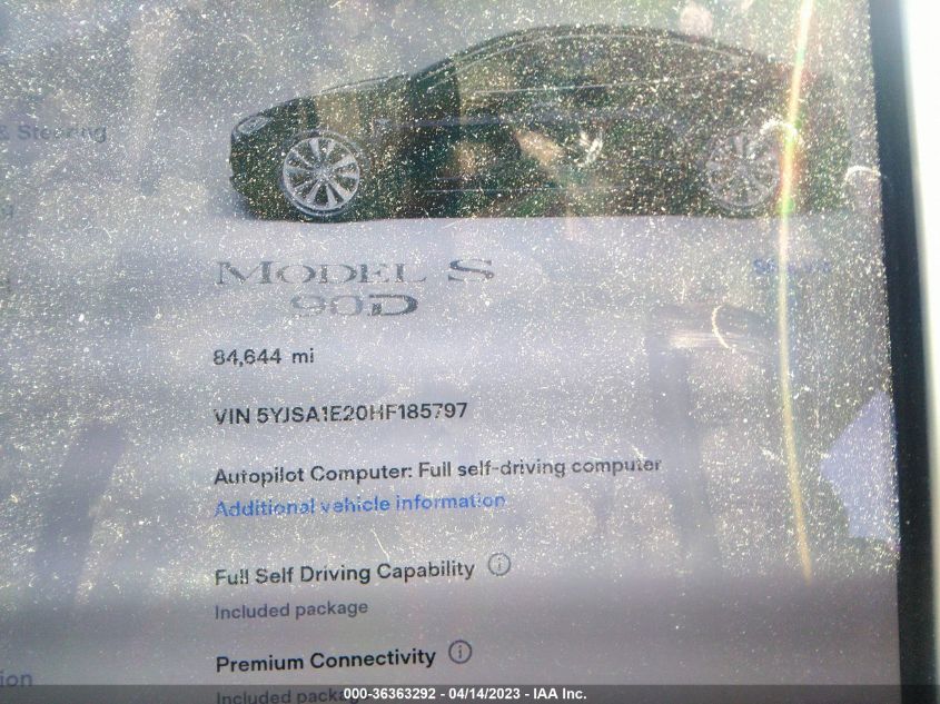 2017 TESLA MODEL S 100D/90D/75D/60D/P100D - 5YJSA1E20HF185797