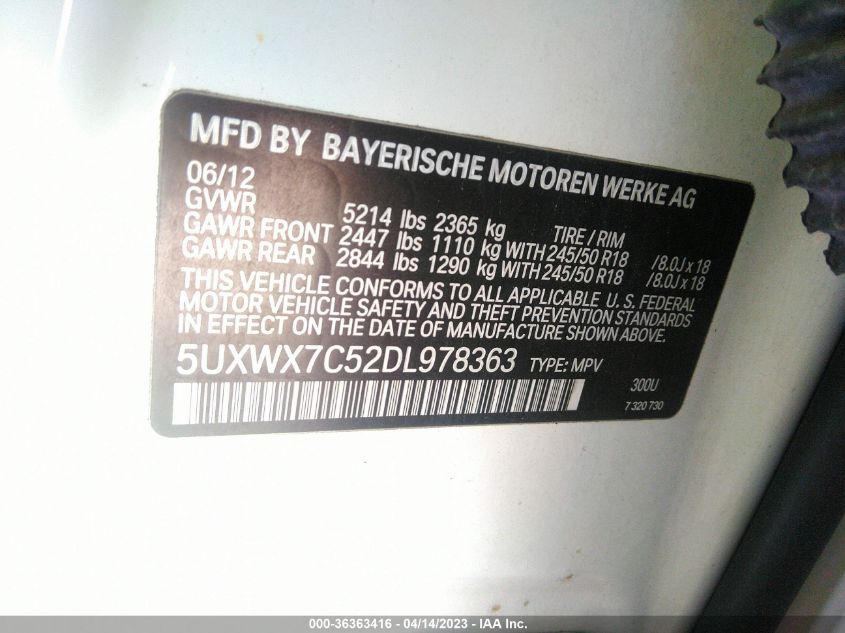 2013 BMW X3 XDRIVE35I - 5UXWX7C52DL978363