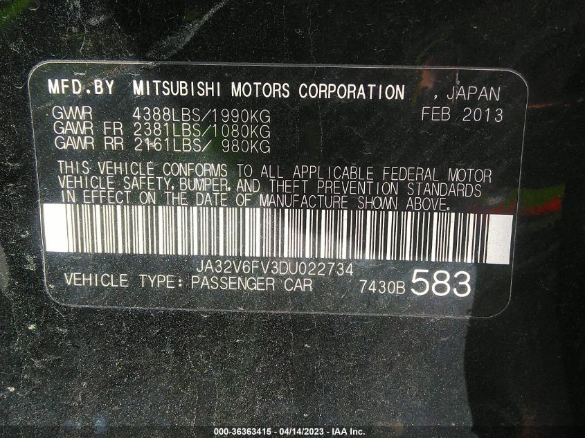 2013 MITSUBISHI LANCER RALLIART - JA32V6FV3DU022734